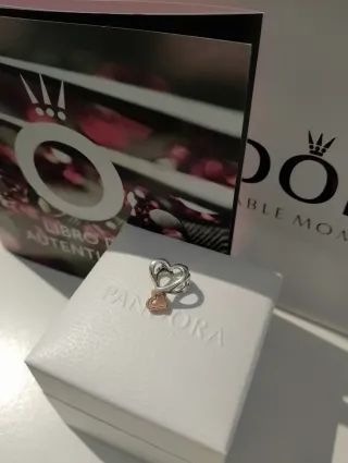 Charm Pandora Corazón Doble Oro Rosa y Plata