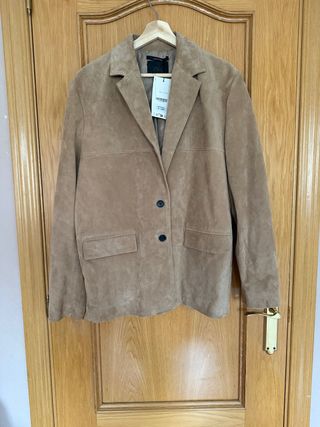 Chaqueta Zara Cuero Ante Marrón