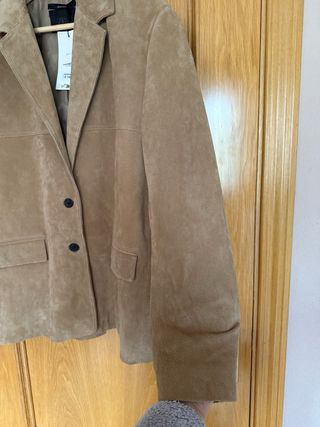 Chaqueta Zara Cuero Ante Marrón