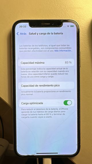 iPhone X 256 GB Blanco. 83% Salud batería