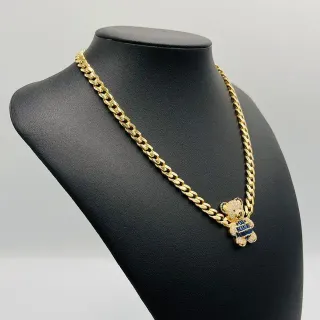 Collar Cubano Oso Azul 7mm 18K