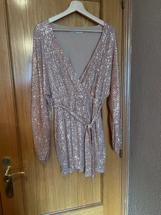 Vestido lentejuelas dorado y rosa
