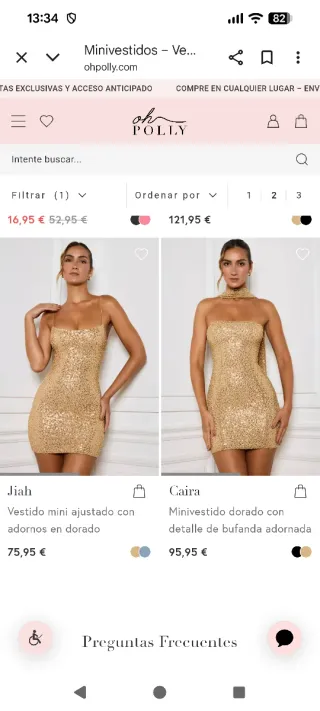 Vestido corto dorado Oh Polly