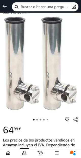 2 Soportes Cañas Pescar Acero Inoxidable