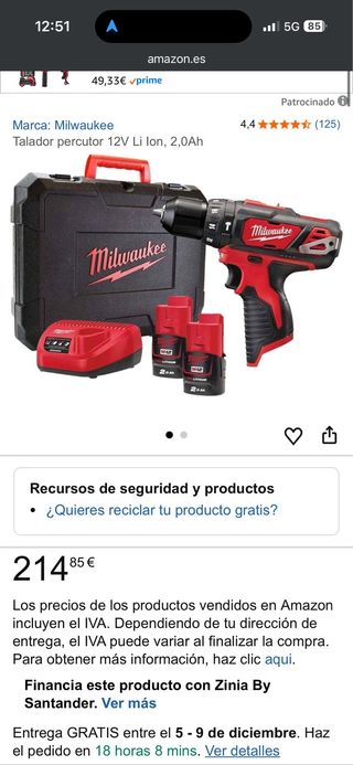 Taladro Percutor Milwaukee 12V Li-Ion 2.0Ah