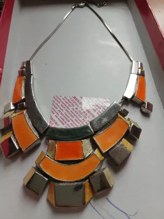 Collana vintage 3D arancione e argento