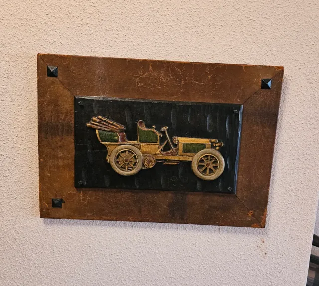 Placa Decorativa Coche Madera Rústica