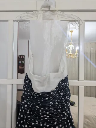 Vestido largo fiesta lunares volantes