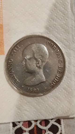 5 Pesetas Spagna 1889 Argento