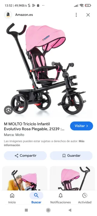 Triciclo Infantil Molto Rosa Plegable