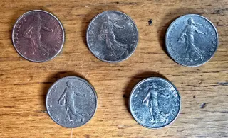 5 Monete Mezzo Franco Francese. 1965-1972