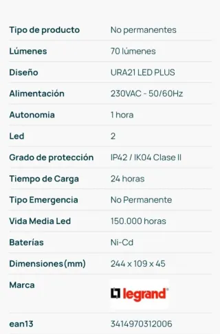 Luz de emergencia Legrand blanca