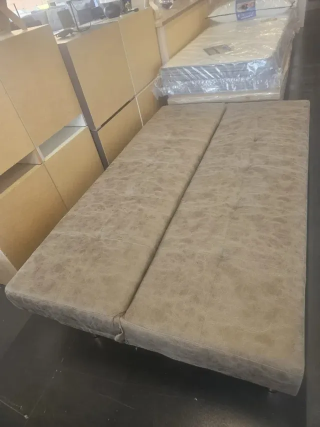 Sofá Cama Plegable Beige Cuero