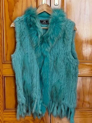 Chaleco de piel turquesa talla única