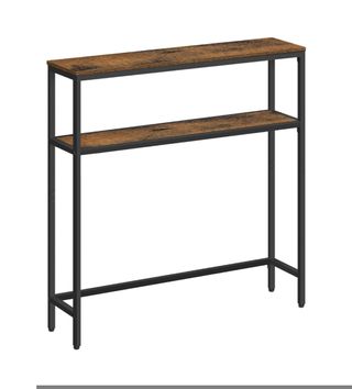 VASAGLE Tavolo Consolle a 2 Livelli, Tavolo Ausiliare con 2 Ripiani, 20 x 80 x 80 cm, per Soggiorno, Corridoio, Ingresso, Marrone Rustico e Nero Tinta LNT130B22V1