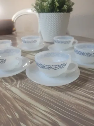 6 Tazas de Café Arcopal cenefa azul con Platillos
