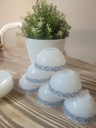 6 Tazas de Café Arcopal cenefa azul con Platillos