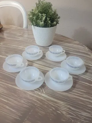 6 Tazas de Café Arcopal cenefa azul con Platillos