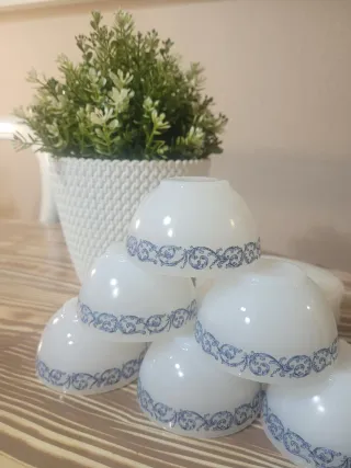 6 Tazas de Café Arcopal cenefa azul con Platillos