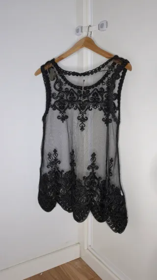 Top encaje negro talla única