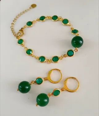 Set Orecchini Bracciale Acciaio Giada Cristallo ve