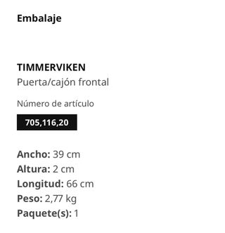 Frente cajón TIMMERVIKEN IKEA blanco 60 × 38