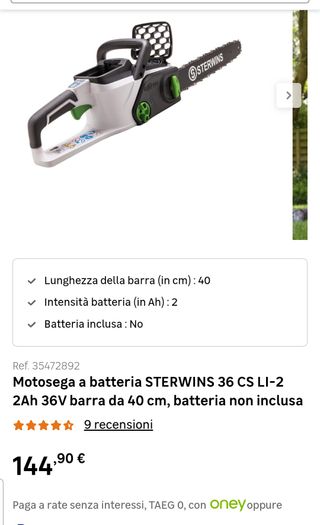 Motosega a batteria STERWINS 36 CS LI-2