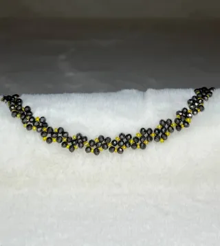 Collana cristalli e perline nero oro