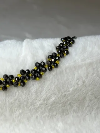 Collana cristalli e perline nero oro