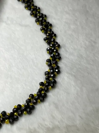 Collana cristalli e perline nero oro
