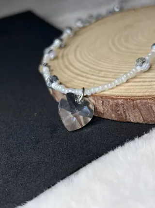 Girocollo cristalli e perline base acciaio