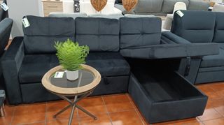Sofá Chaise Longue Cama Negro Terciopelo
