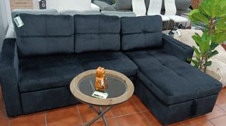 Sofá Chaise Longue Cama Negro Terciopelo