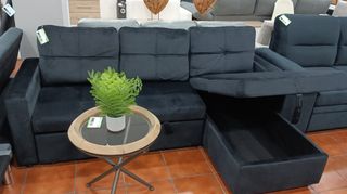 Sofá Chaise Longue Cama Negro Terciopelo