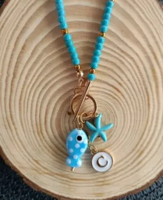 Collar Cuentas Turquesa y Doradas