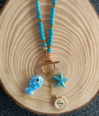 Collar Cuentas Turquesa y Doradas