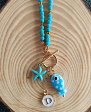 Collar Cuentas Turquesa y Doradas