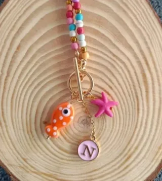 Collar Cuentas Turquesa y Doradas