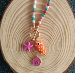 Collar Cuentas Turquesa y Doradas