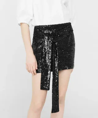 Falda Mango Lentejuelas Negra Talla S