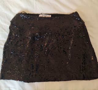 Falda Mango Lentejuelas Negra Talla S