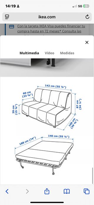 Sofá Cama Ikea Licksele 2 Plazas