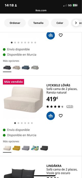 Sofá Cama Ikea Licksele 2 Plazas