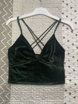 Top terciopelo verde Stradivarius Talla S