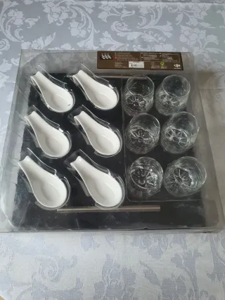 Bandeja Pizarra Tapas + Vasos y Cucharitas