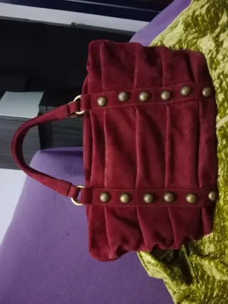 Bolso Ante Cabrino Rojo Dorado Grande