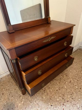 CÓMODA CON ESPEJO DORMITORIO MADERA MACIZA ANTIGUA