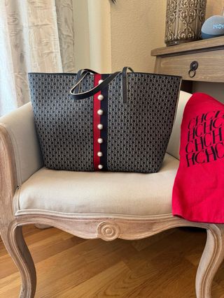 Bolso Tote Carolina Herrera Azul Marino y Rojo