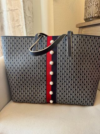 Bolso Tote Carolina Herrera Azul Marino y Rojo