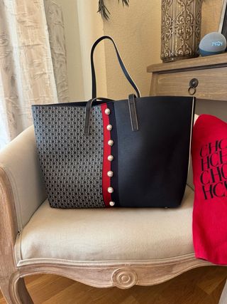 Bolso Tote Carolina Herrera Azul Marino y Rojo